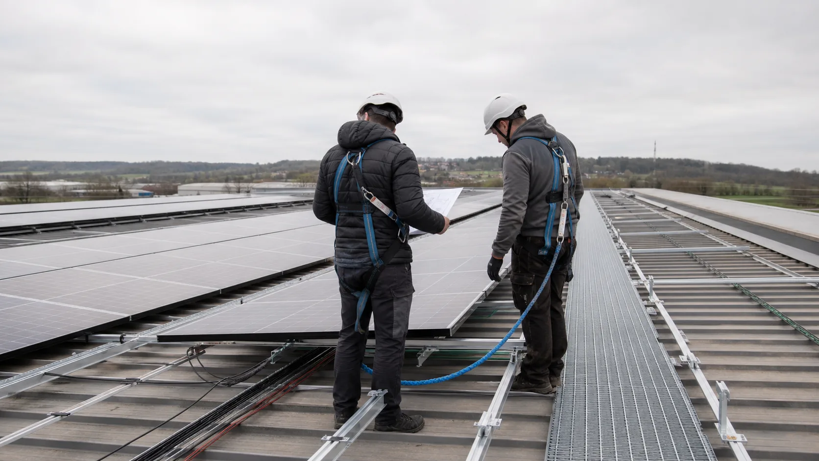Visualisation d’une coordination de chantier photovoltaïque sur une toiture française